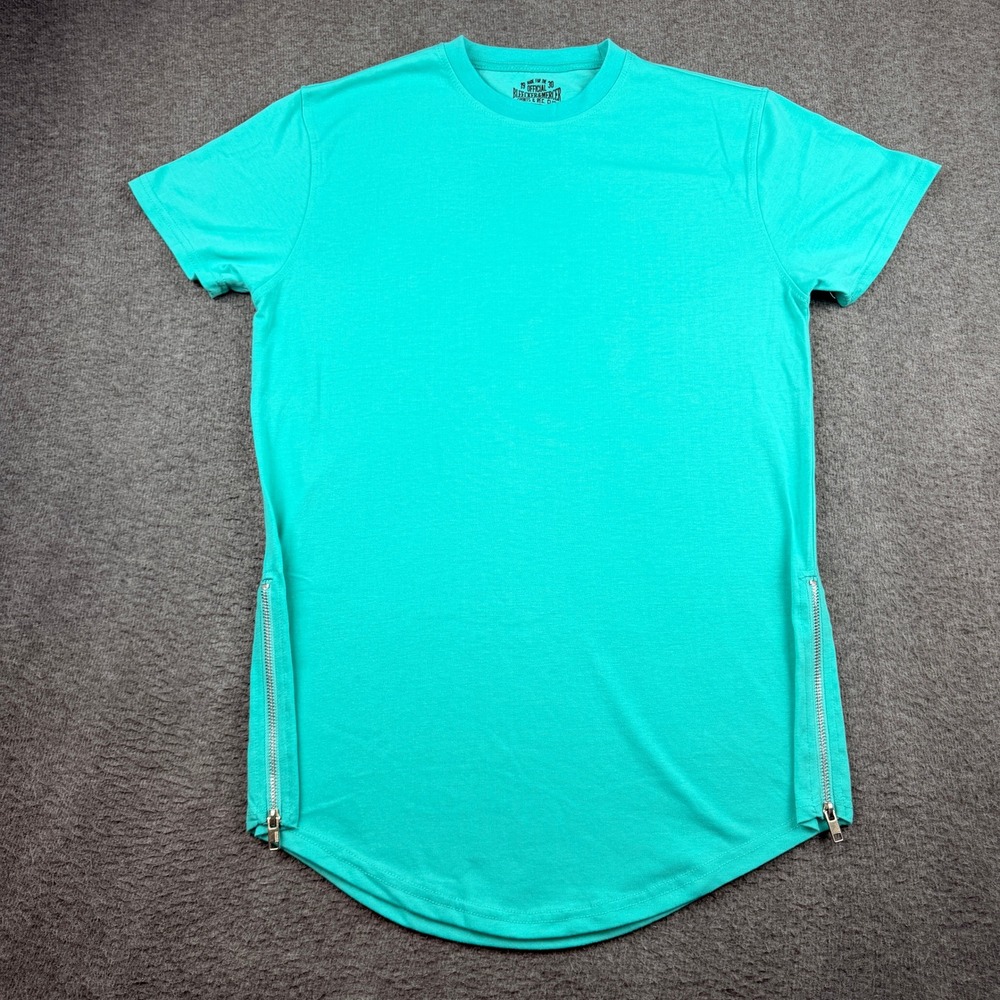 Bleecker & Mercer Teal Side Zip Women's M Medium Longline Curved Hem T-Shirt
